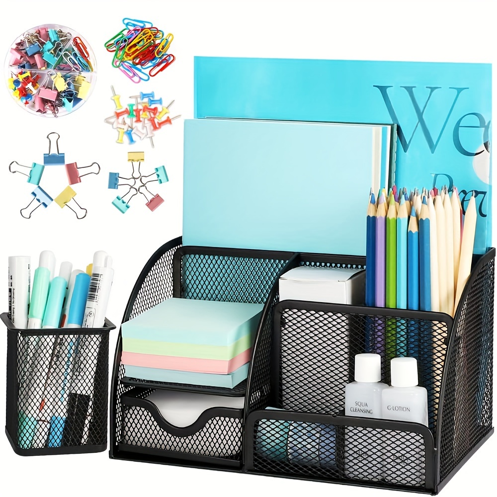 Marbrasse Desk Organizer Pen Holder for Desk with 3 Drawers,  Multi-Functional Pencil Holder, Desk Organizers and Accessories with 7  Compartments +