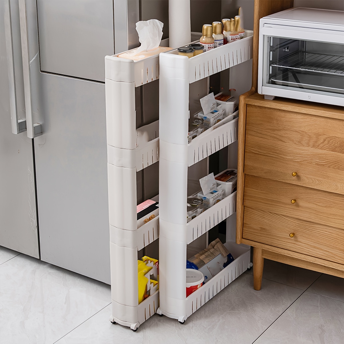 Kitchen Ultra-narrow Gap Storage Rack Fridge Side Shelf Drawer