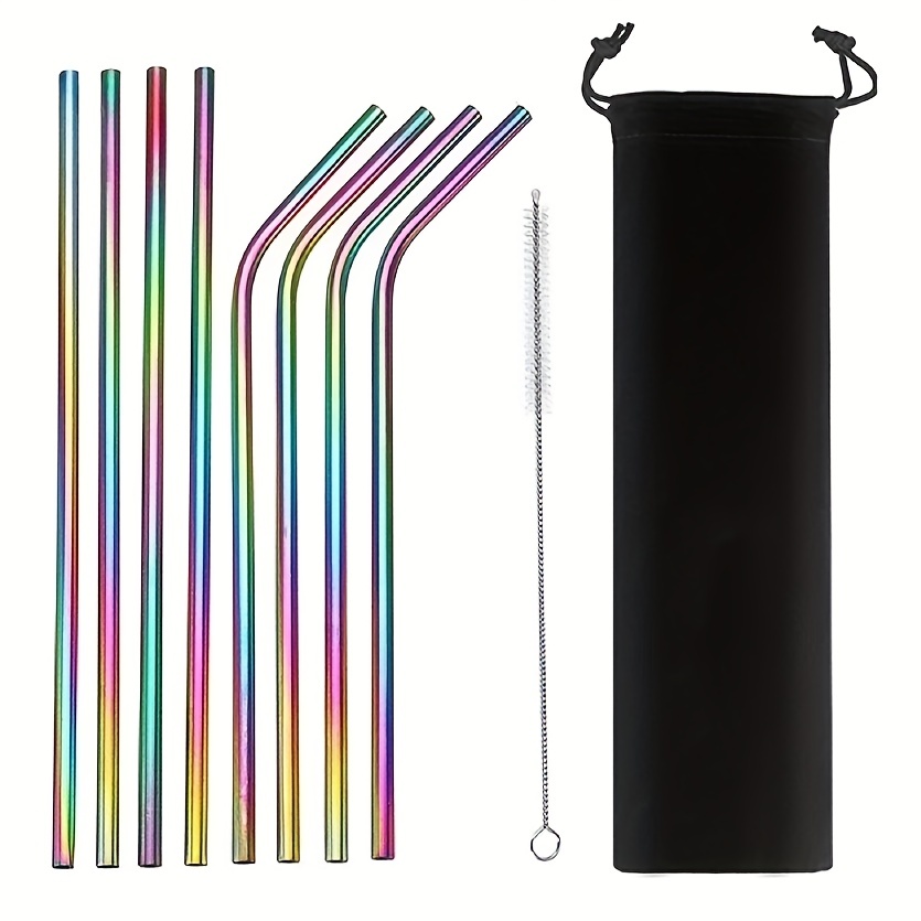 Rainbow Colored Reusable Hard Plastic Straws For Tall - Temu