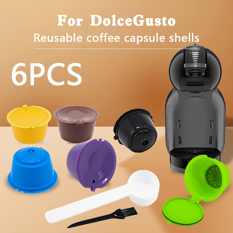 Cápsula de café reutilizable para cafeteras Nescafe Dolce Gusto, paquete de  6 filtros de cápsulas de café coloridos recargables con cepillo de