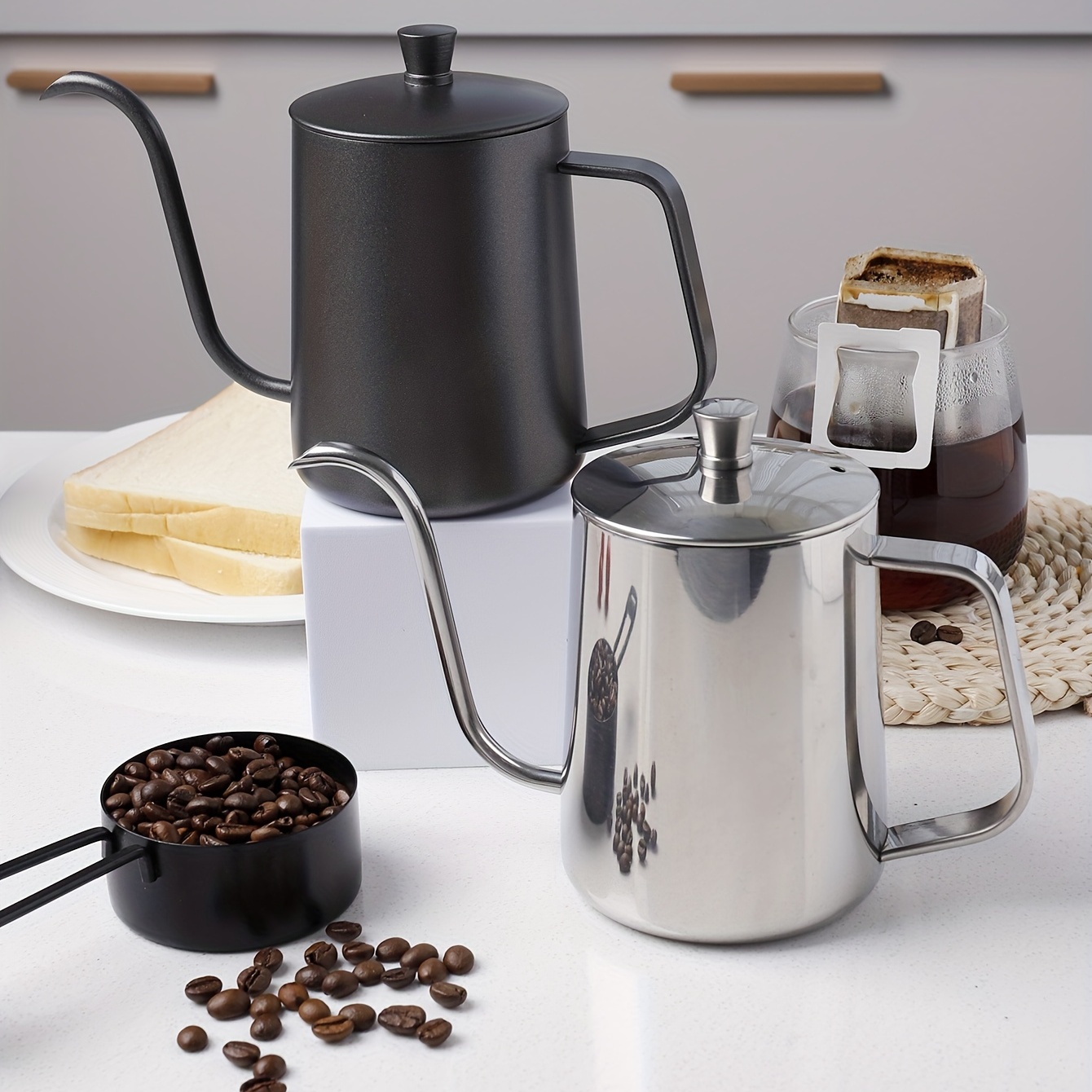 Hand pour coffee pot stainless steel hand pour coffee pot long mouth coffee  pot coffee pot travel camping coffee pot cappuccino hand pour pot thin  mouth hand pour coffee pot 1pc The