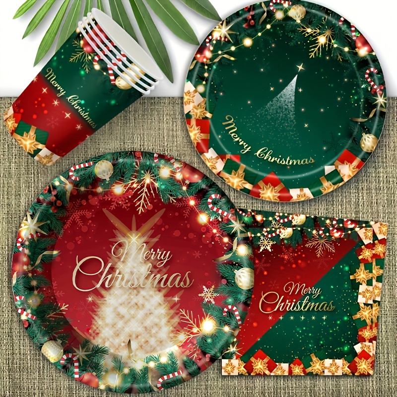 Christmas Paper Plates Serve 30 Guests, 120 PCS Disposable Christmas Party  Plates, Xmas Paper Plates and Napkins with Buffalo Plaid Pattern, Designed