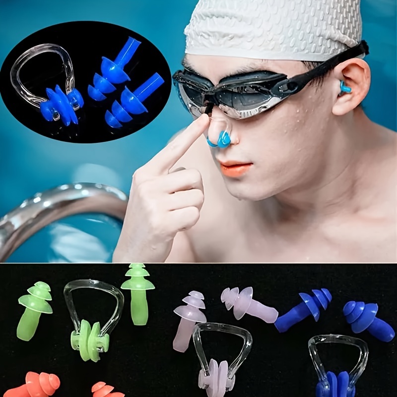 Gafas de natación sin fugas con clip de nariz, tapones para los oídos,  gorro de natación y estuche