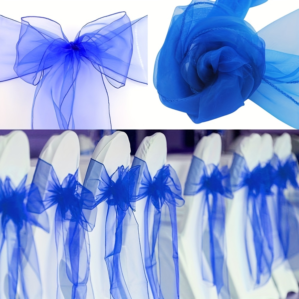 50 PCS Royal Blue Satin Chair Sashes for Wedding Chair Bows Sashes Chair  Ties Chair Cover Sashes for Folding Chairs for Thanksgiving Party Home