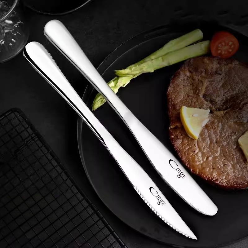  Cuchillo de cortar chino Cuchillo de carne de res serrado de  acero inoxidable Cuchillo de rebanar de carne de res multiusos Restaurante  Cubiertos Cuchillos de mesa afilados Vajilla Corte de verduras 