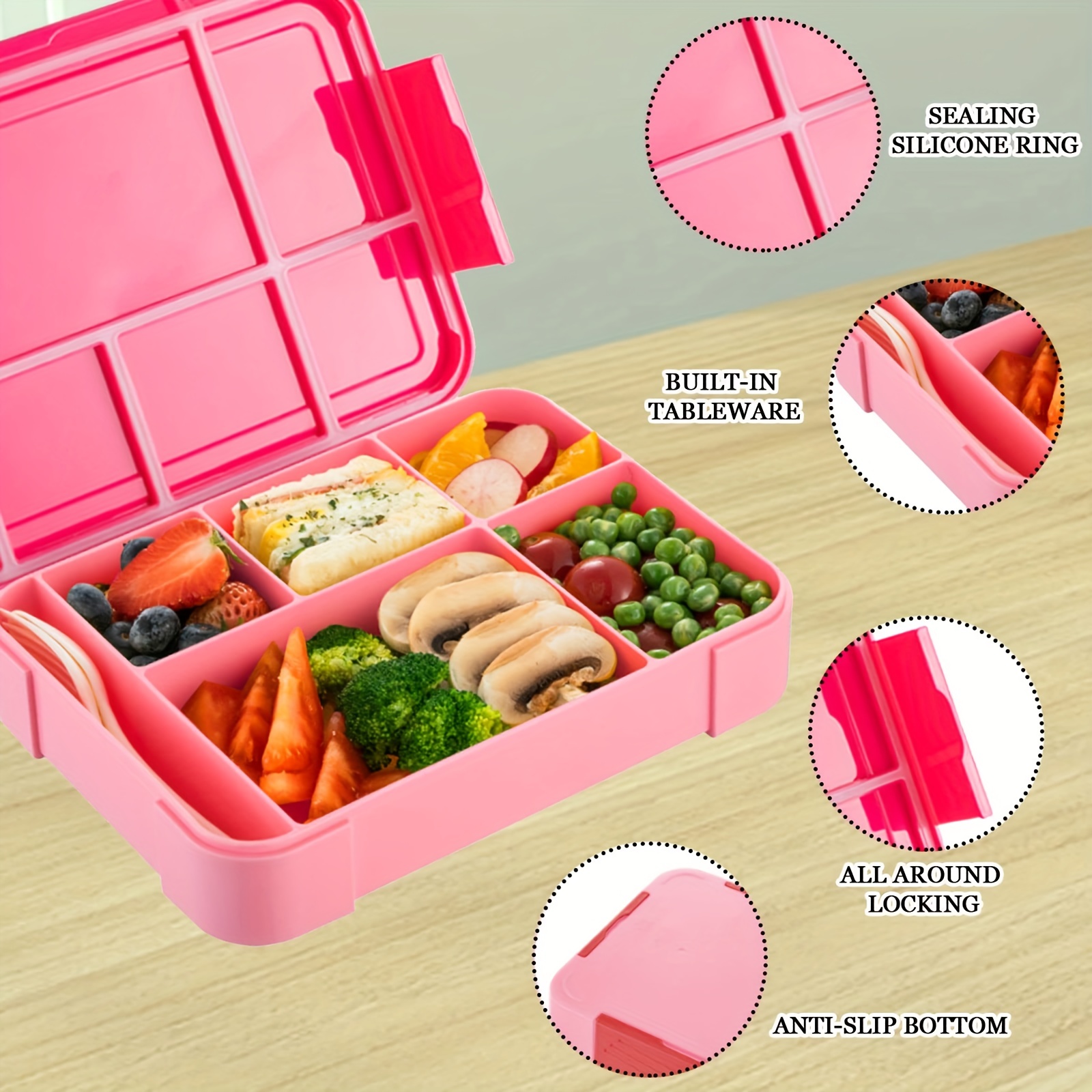 1set 800ml Three Grids Plastic Lunch Box With Bag And Utensils
