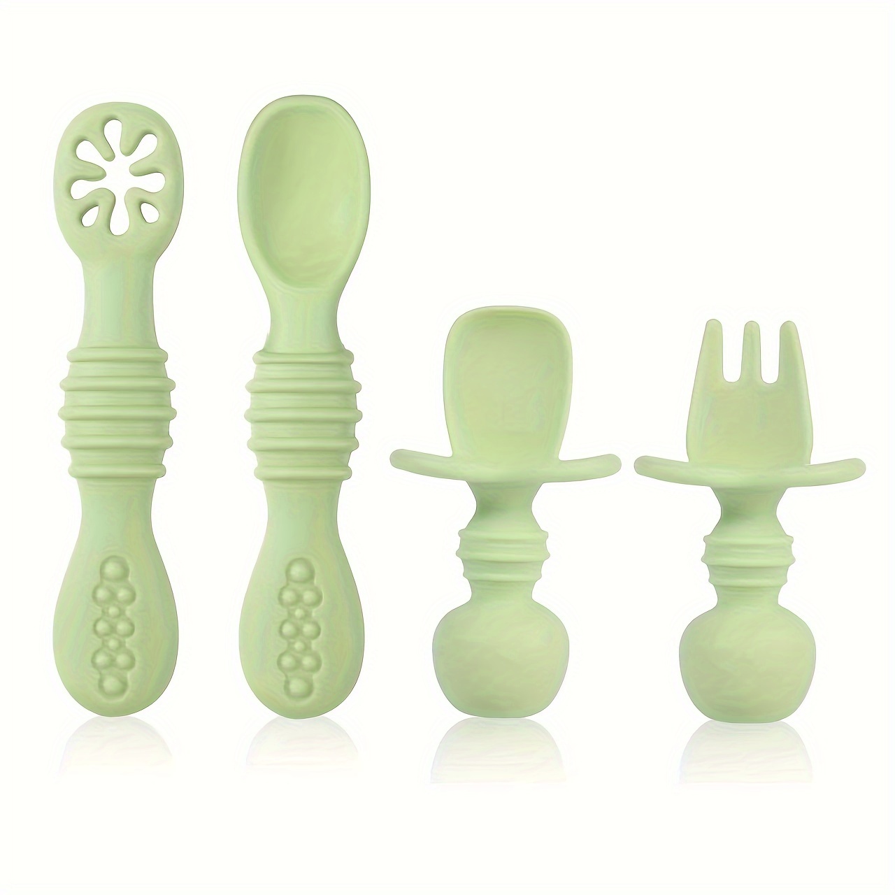 Silicone Baby Spoons First Stage Baby Feeding Spoons Stage 1 and Stage  2-4pcs (Green & Blue)