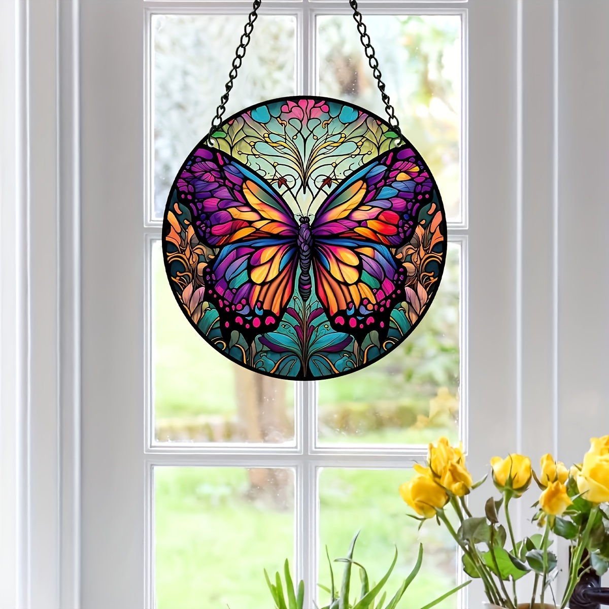 1pc Electrostatic Colorful Butterfly View Shape Glass Stickers Removable  Retro Window Privacy Stained Decor Film