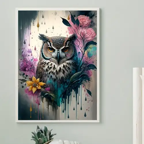 1pc 11.8×11.8 Inch Diy 5d Diamond Painting Colored Glass Owl Wall
