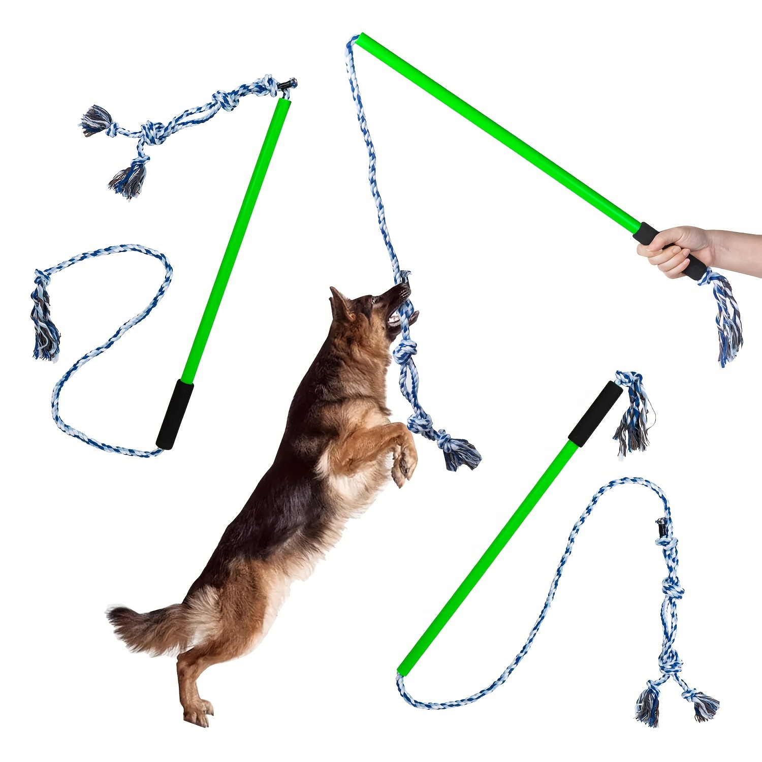 Interactive Dog Toys - Extendable Flirt Pole with 2pcs Braided Rope Tugs  for Dog Outdoor Entertainment, Train and Exercise 