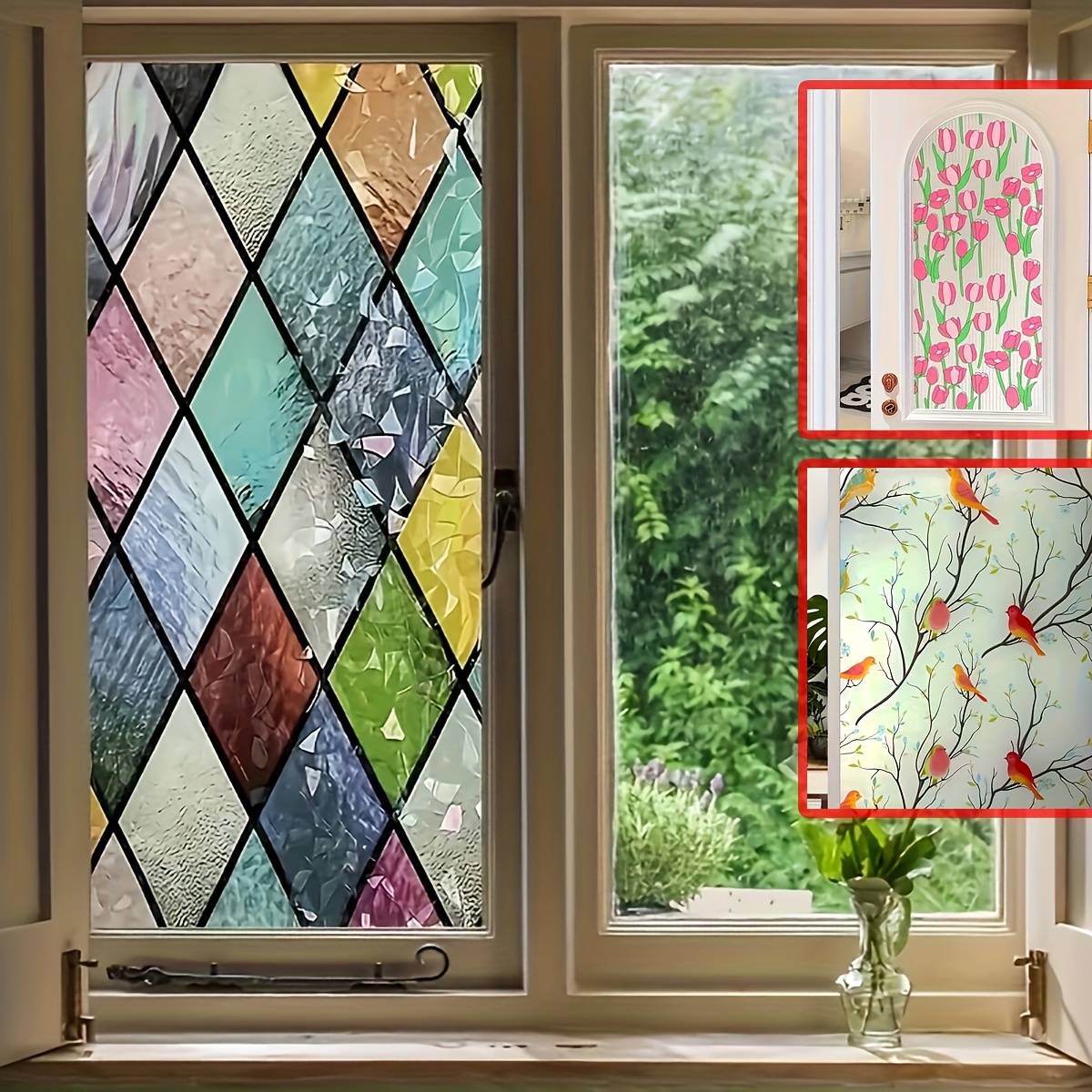 1pz Privacy Window Film Color Bird Pattern Adesivi Vetri - Temu