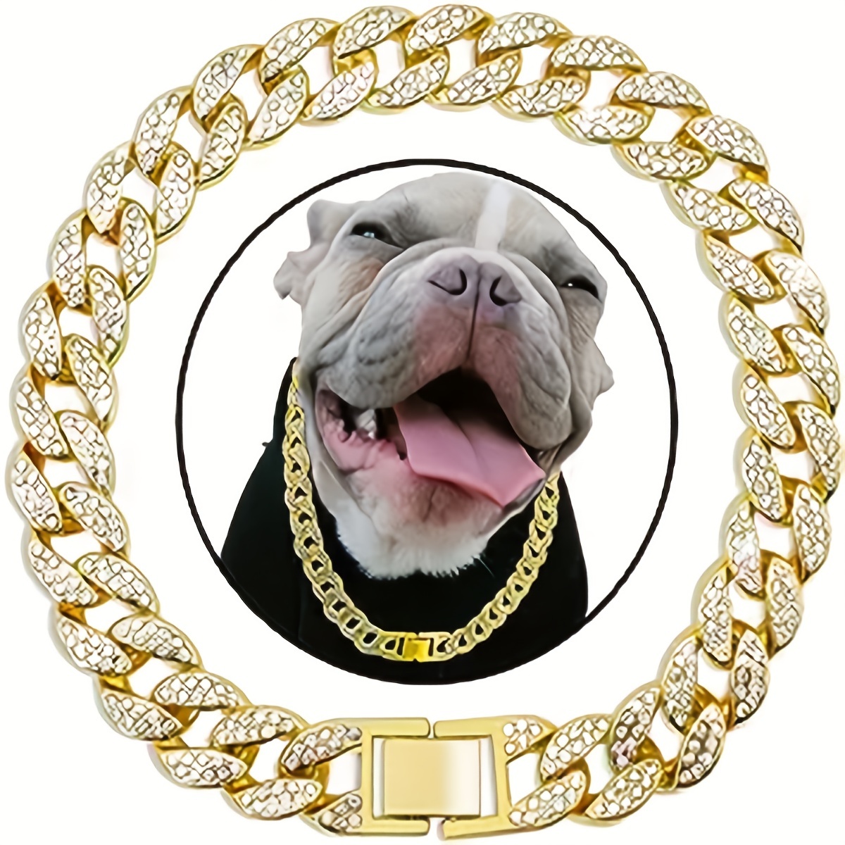 Gold Chain Dog Collar, 14mm Wide Cuban Link Dog Collar, Cute Fashion Necklace for Pit Bulldog Dogs, Light Metal Chain Jewelry, Puppy Accessories, Size