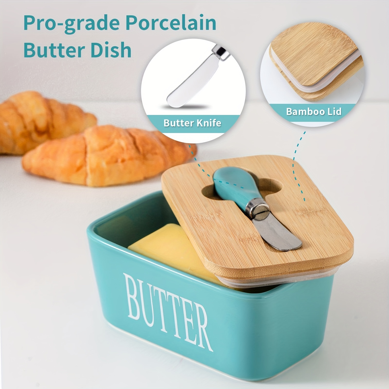 Large Butter Dish with Lid and Knife for Countertop, Butter Keeper
