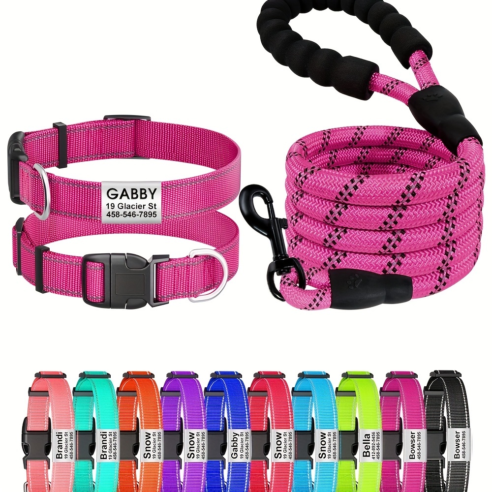 Pet Collar And Leash Set, Dog Bone Print Adjustable Dog Collar Dog Walking  Leash Multi-color Optional Dog Leash - Temu