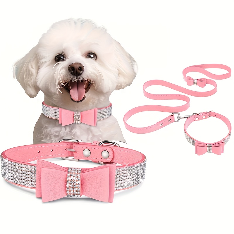  Dog Collar Clip Pearl and Diamond Dog Collar Bling Dog Chain  Adjustable Dog Collar with Bowknot Cute Dog Collar Gift Dog Collar Tag :  Pet Supplies