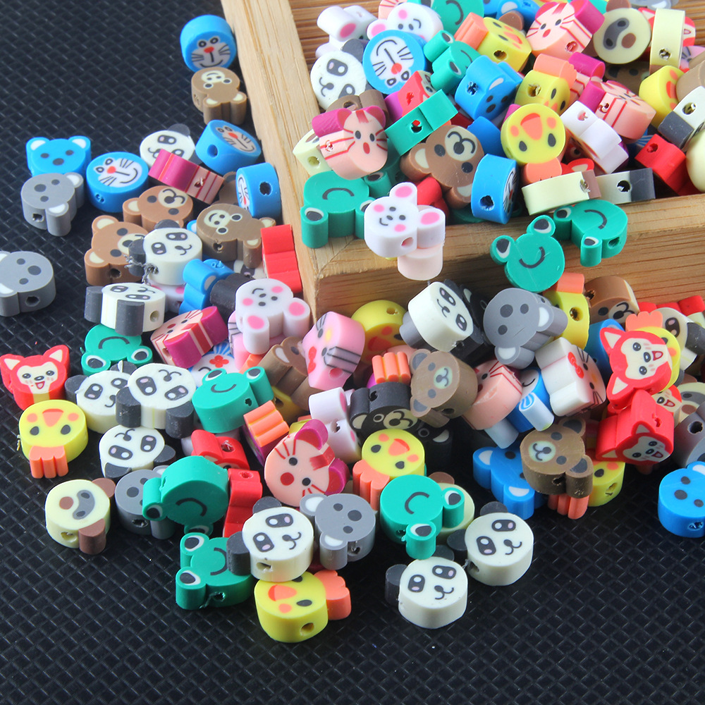 30pcs/Lot Yellow Giraffe Head Polymer Clay Beads Loose Spacer