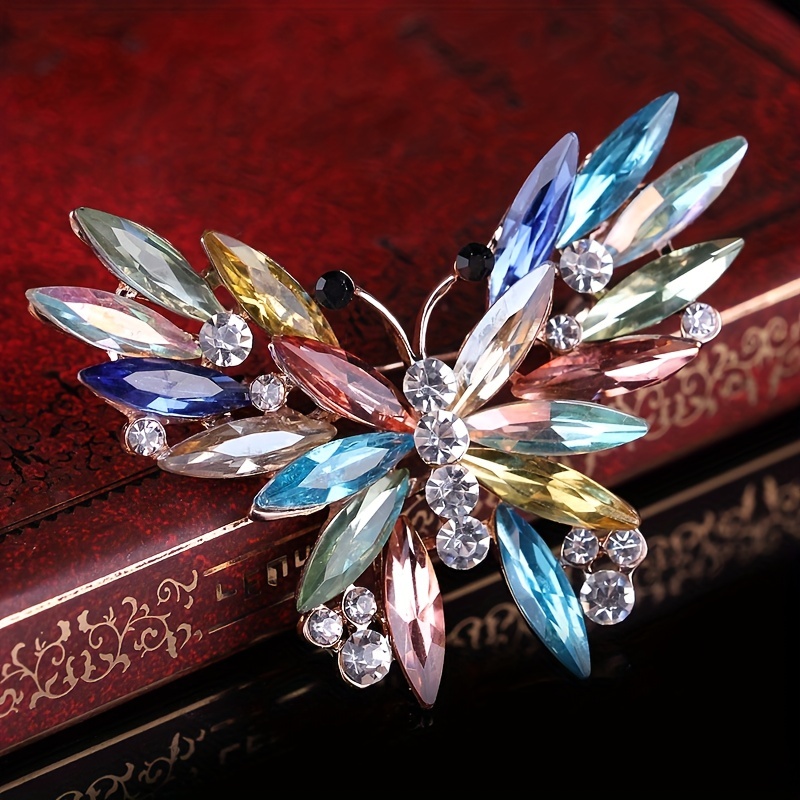 Sharplace Butterfly Brooch Pin for Women Exquisite Crystal Winged Brooches Pel Pins Elegant Dress Accessories Wedding Jewelry Gift Blue, Women's, Size: 90