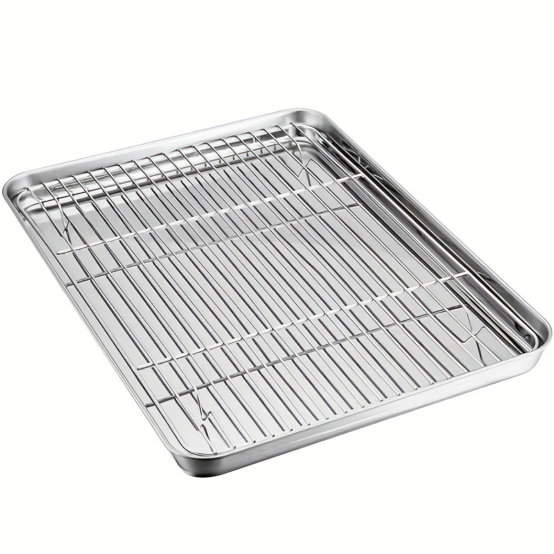 Baking Tray with Rack and Lid Stainless Steel Oven Trays Non-Stick Safe Baking  Pan Reusable Cooling Rack for Roasting Grilling - AliExpress