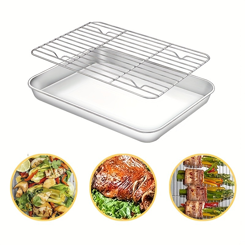 304 Stainless Steel Baking Tray Cooling Rack Set Grid Baking Tray Wire Rack  Square Tray Removable Kitchen Tool - AliExpress