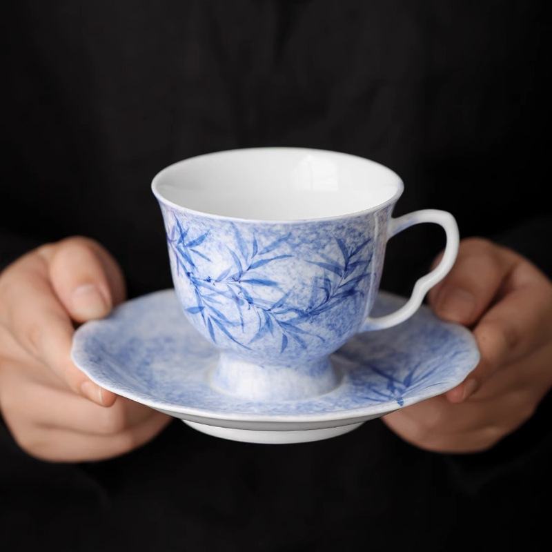 Tazas de café de porcelana China de hueso de caballo, plato, tazas