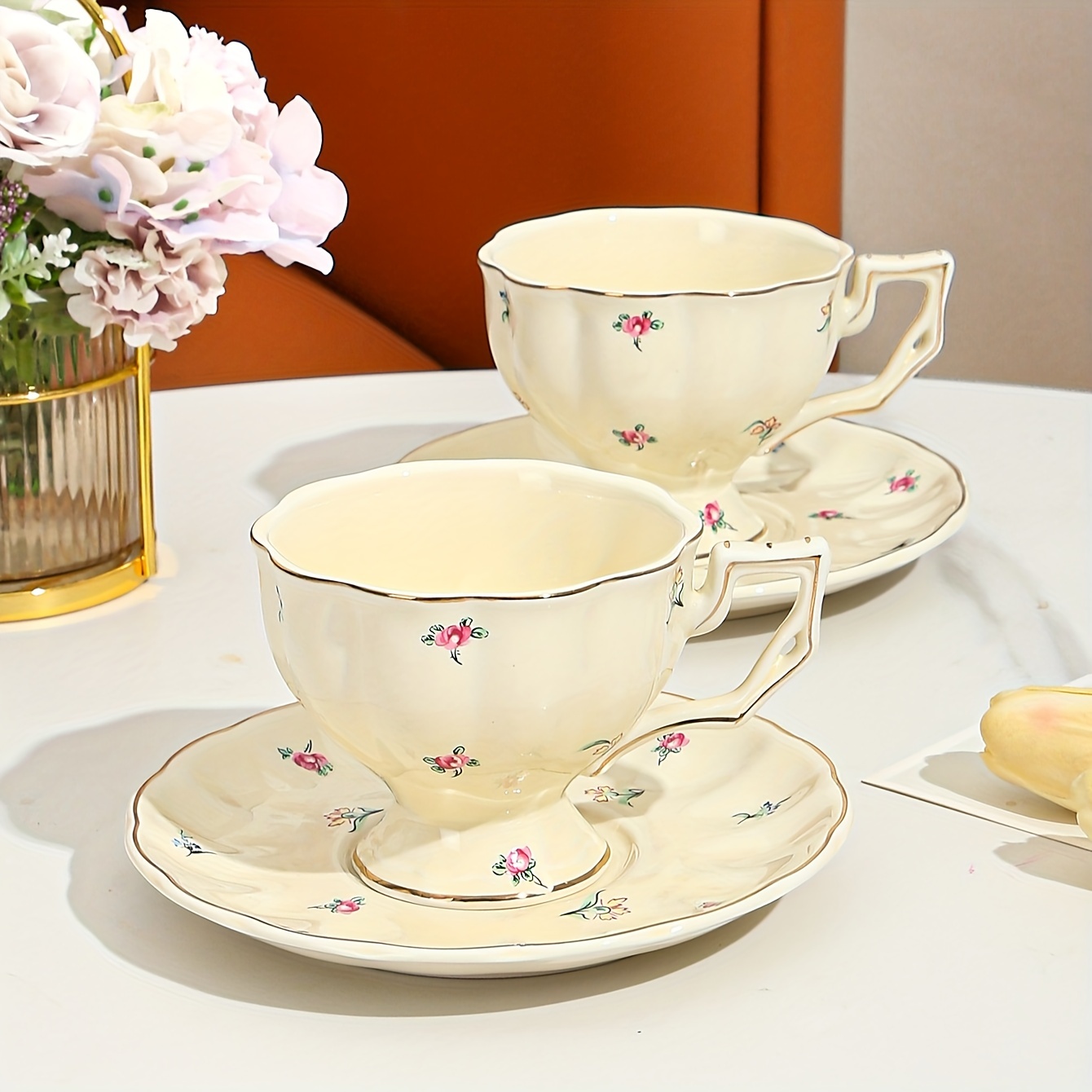 Flower Coffee Cup And Saucer Ceramic Teacup And Saucer Set - Temu