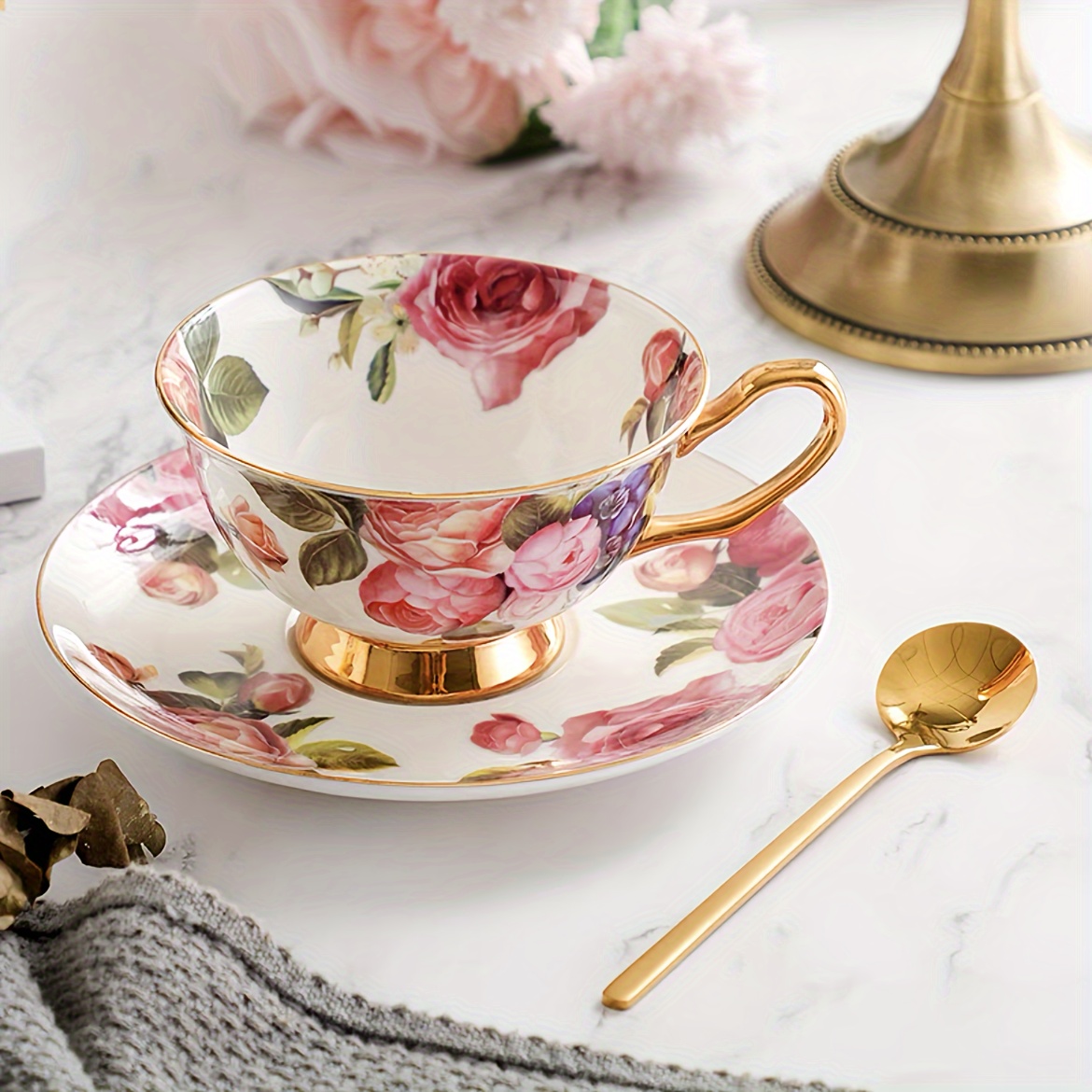 Beautiful Rose Design Crystal Tea Cup Set Butterfly Rose - Temu