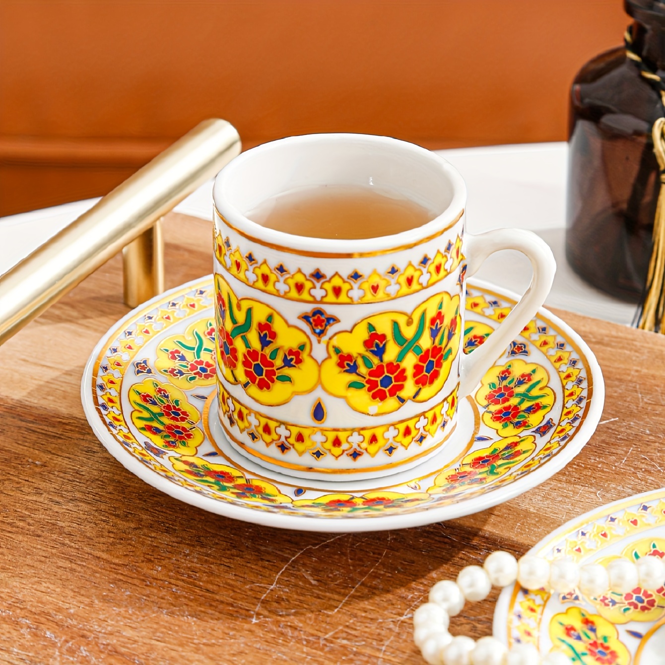 1 Set Tazas Café Turco Borde Dorado Platillos Set Taza - Temu