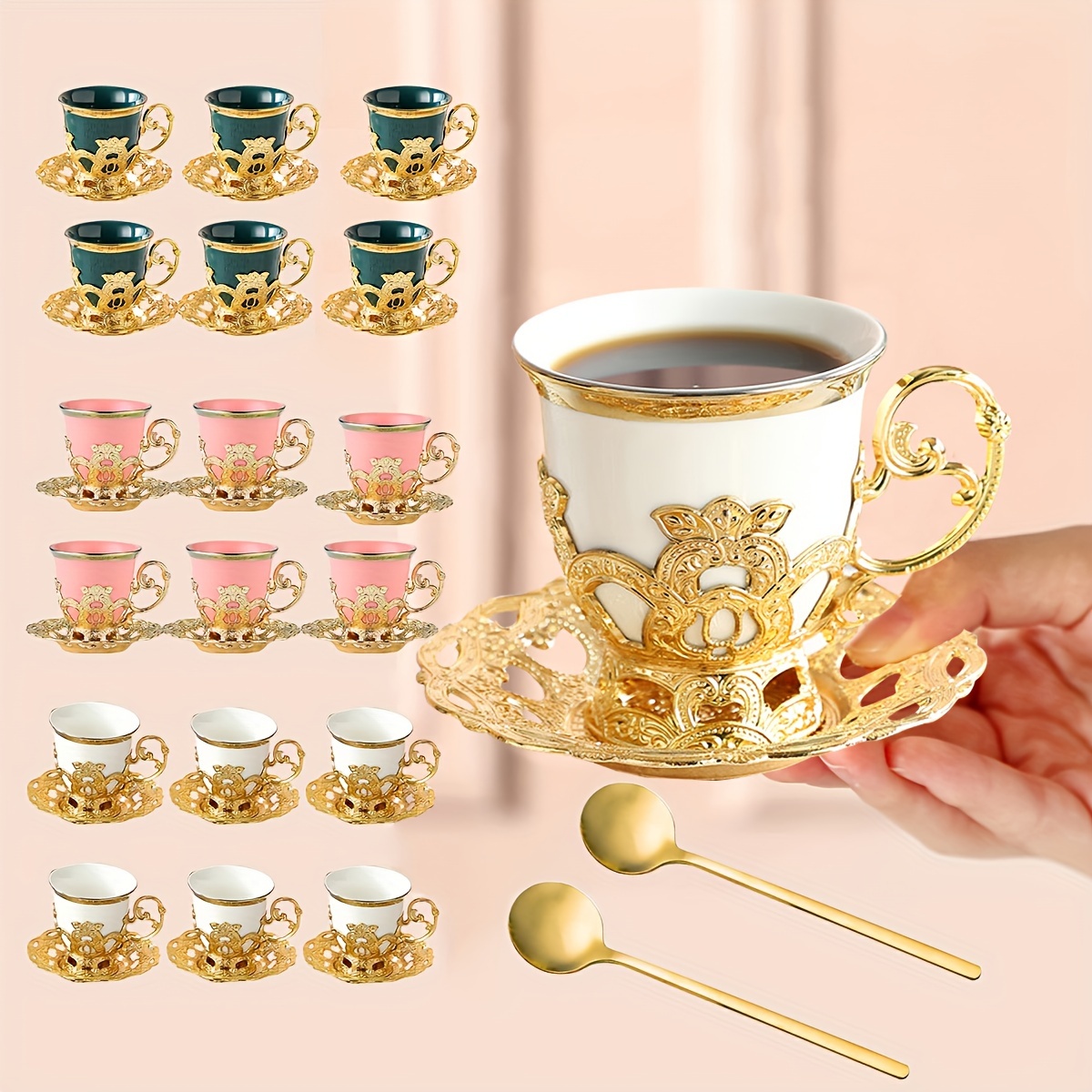 Juego de servicio de café de porcelana, juegos de té blanco con bandeja de  cucharillas, tetera de taza de té con 6 tazas, servicio de té moderno para