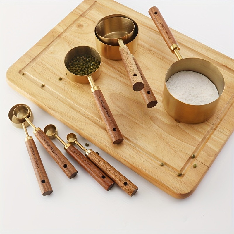 Measuring Cups And Spoons Wooden Handle With Metric And - Temu