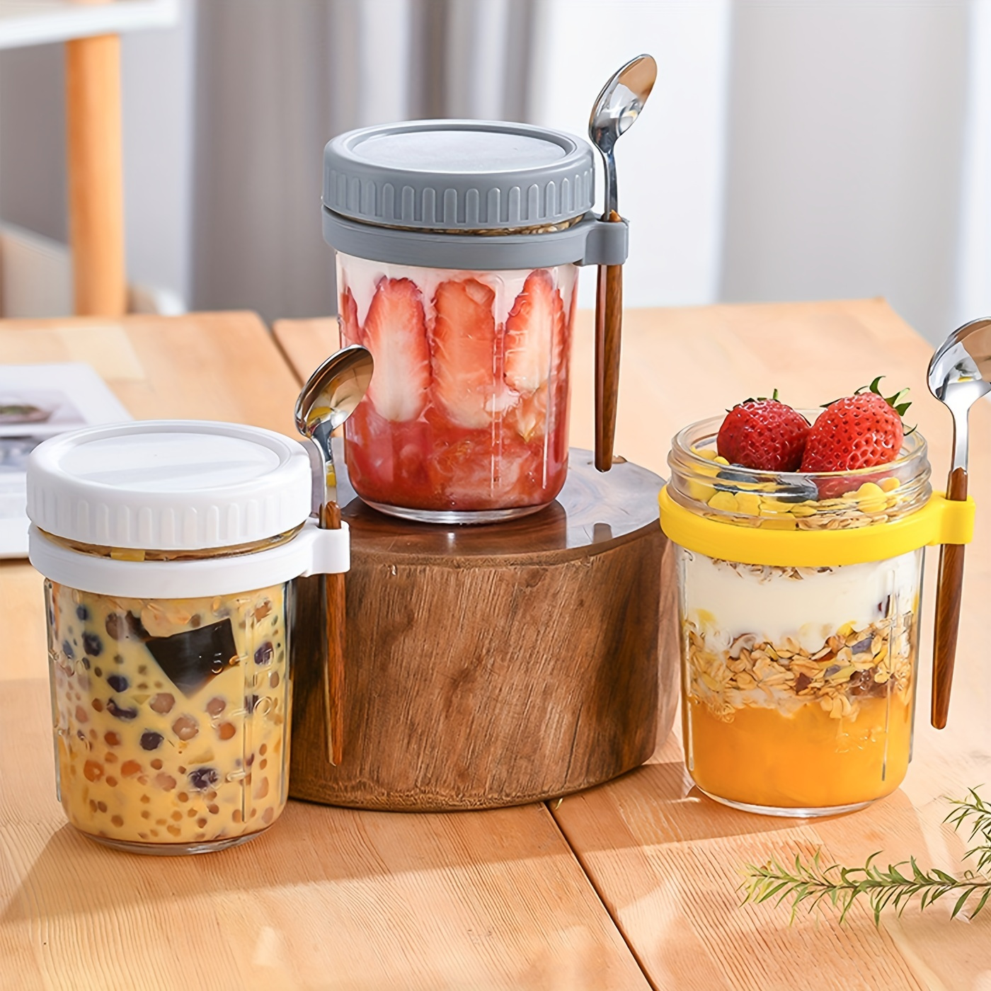 4Pcs Overnight Oats Container with Spoon 13.5oz Leakproof Breakfast On The  Go Cups with Topping Cereal Cup Reusable Oatmeal Container Jar Dishwasher  Safe Overnight Oats Jars for Milk Cereal Salad 