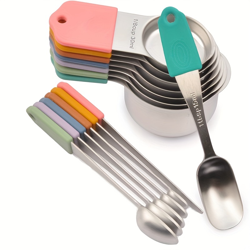 Magnetic Measuring Spoons Set Stainless Steel with Leveler,Multicolors  Measuring Cups and Spoon Set Kitchen Gadgets Apartment Essentials Fits in  Spice