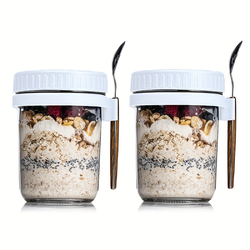 Tourdeus Pop Airtight Oatmeal Container- Set of 4, Tritan Overnight Oats  Containers Chia Pudding Jars with Lids, 14OZ Oatmeal Container to Go,  Microwavable and … in 2023
