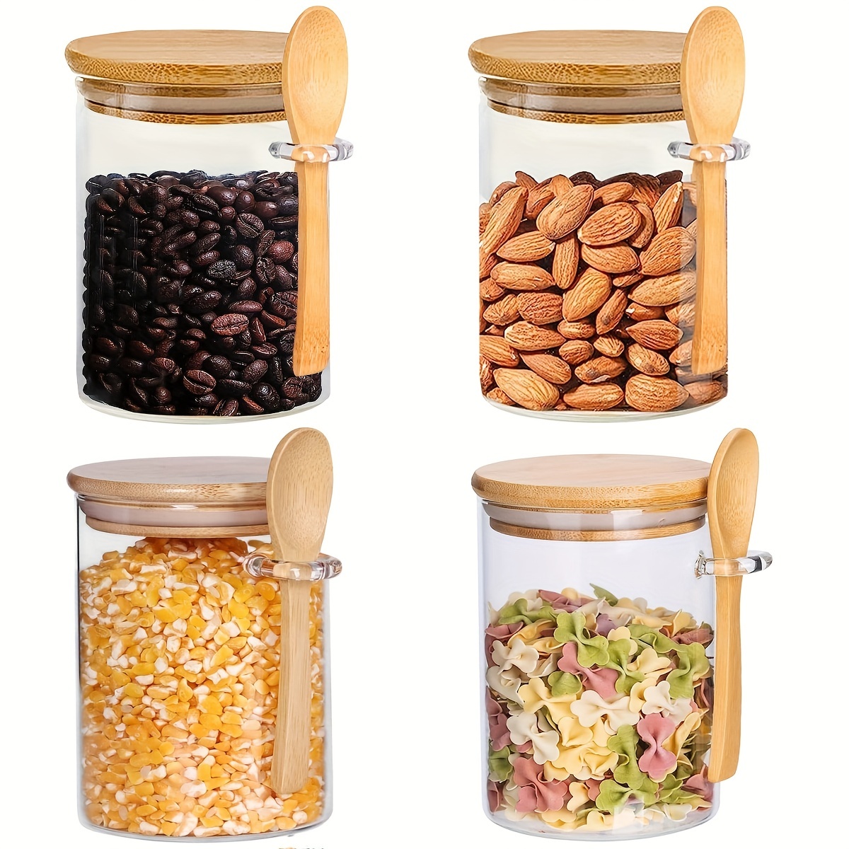 6pcs 26oz/16oz Glass Food Storage Containers with Lids Airtight, Spice Jars  with Label & Bamboo Lids Spoons, Glass Canisters Kitchen Container Storage