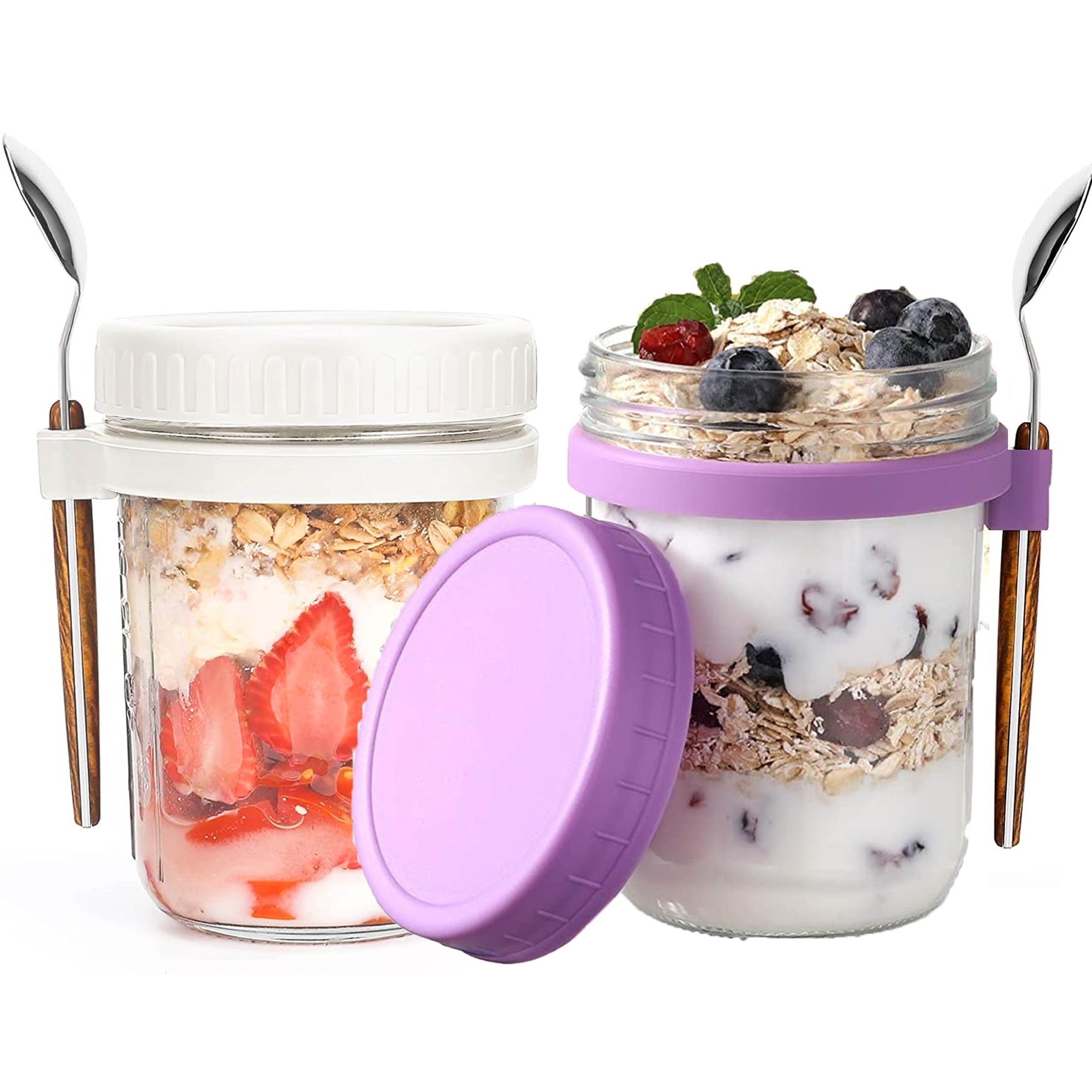 4PCS Overnight Oats Container with Lid and Spoon, 14oz Wide Mason Jar,  Reusable Meal Prep Container, Small Glass Container Jar, Food Storage  Container