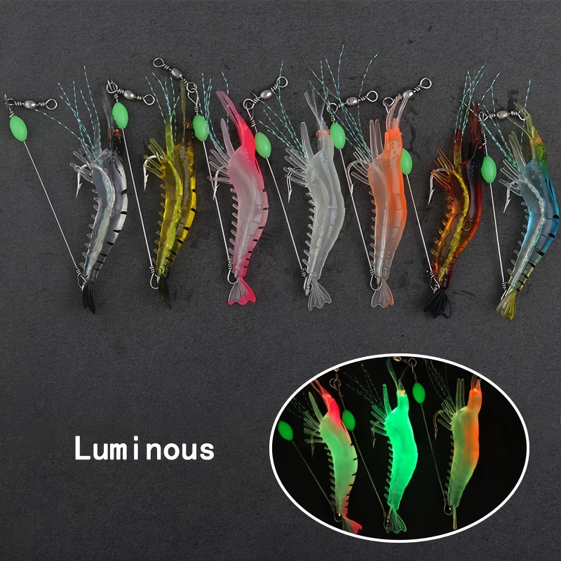 15Pcs=3Packs Saltwater Luminous Shrimp Fishing Live Bait Rigs