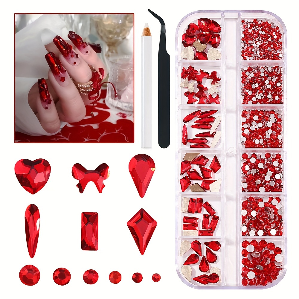 Kit De Diamantes De Imitación Para Uñas Rojas Múltiples - Temu