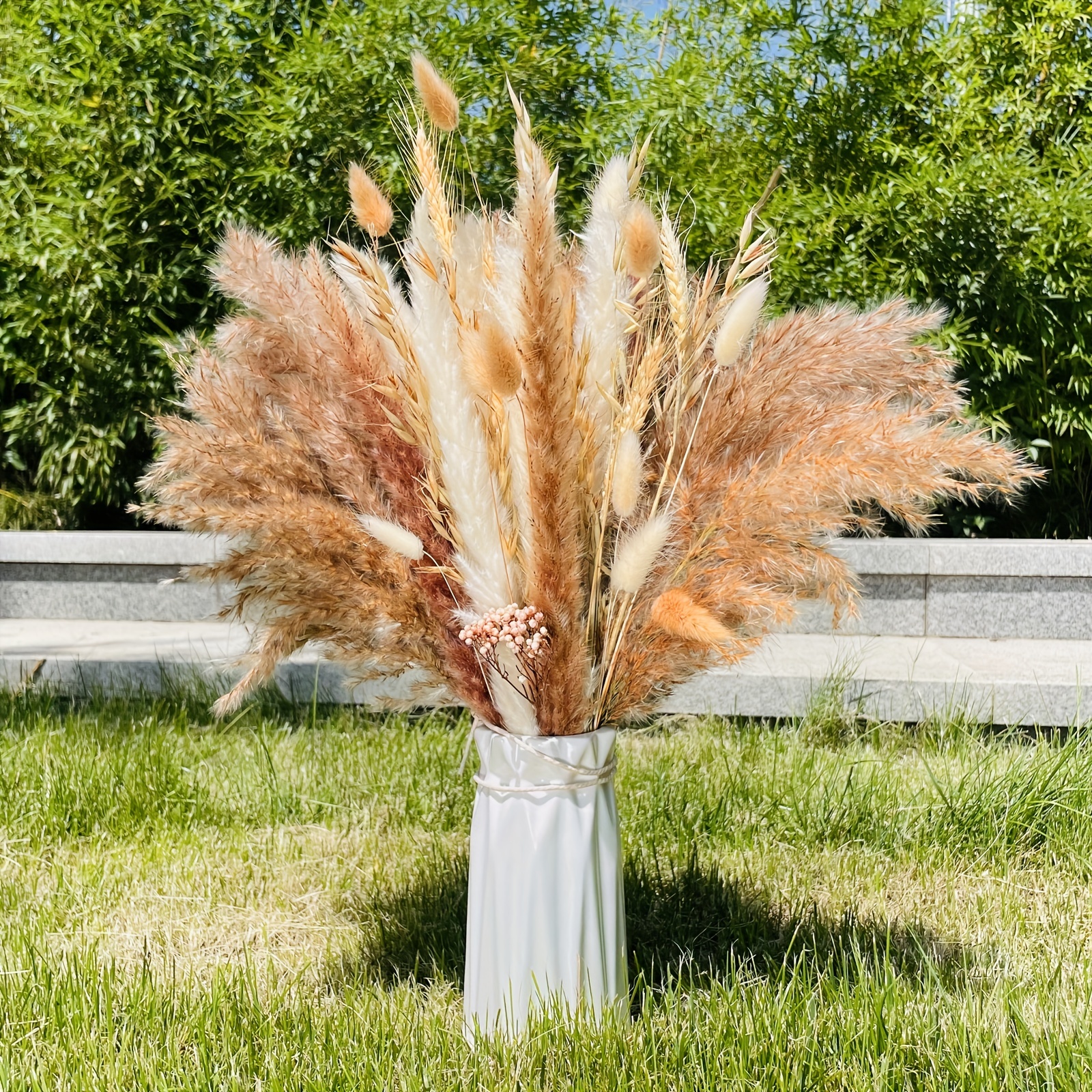 32 Dried Long Pampas Grass for Boho Vase Fillers Flower, 10pcs Natural Fluffy Stems Decor, Reed Plume Flowers Phragmites for Flowers Arrangement