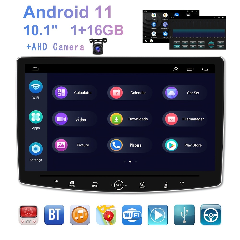 2G+16G Doble Din Android 11 Estéreo 7 Pulgadas Pantalla Táctil Radio Coche  En El Tablero Navegación GPS Unidad Bluetooth Radio de Coche con Cámara de