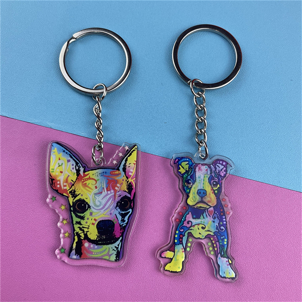 French Bulldog Keychain - Women Bag Pendant Transparent Colorful Dog  Keychains