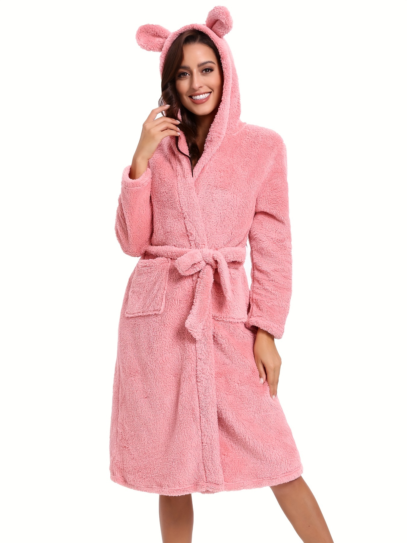 Batas con capucha para mujer, bata de baño de felpa larga, bata de casa  para mujer, forro polar, suave y cálida