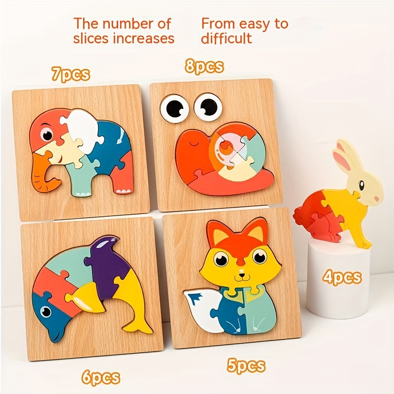 Jouet pour bébé puzzle animaux en bois (lot de 6pcs)
