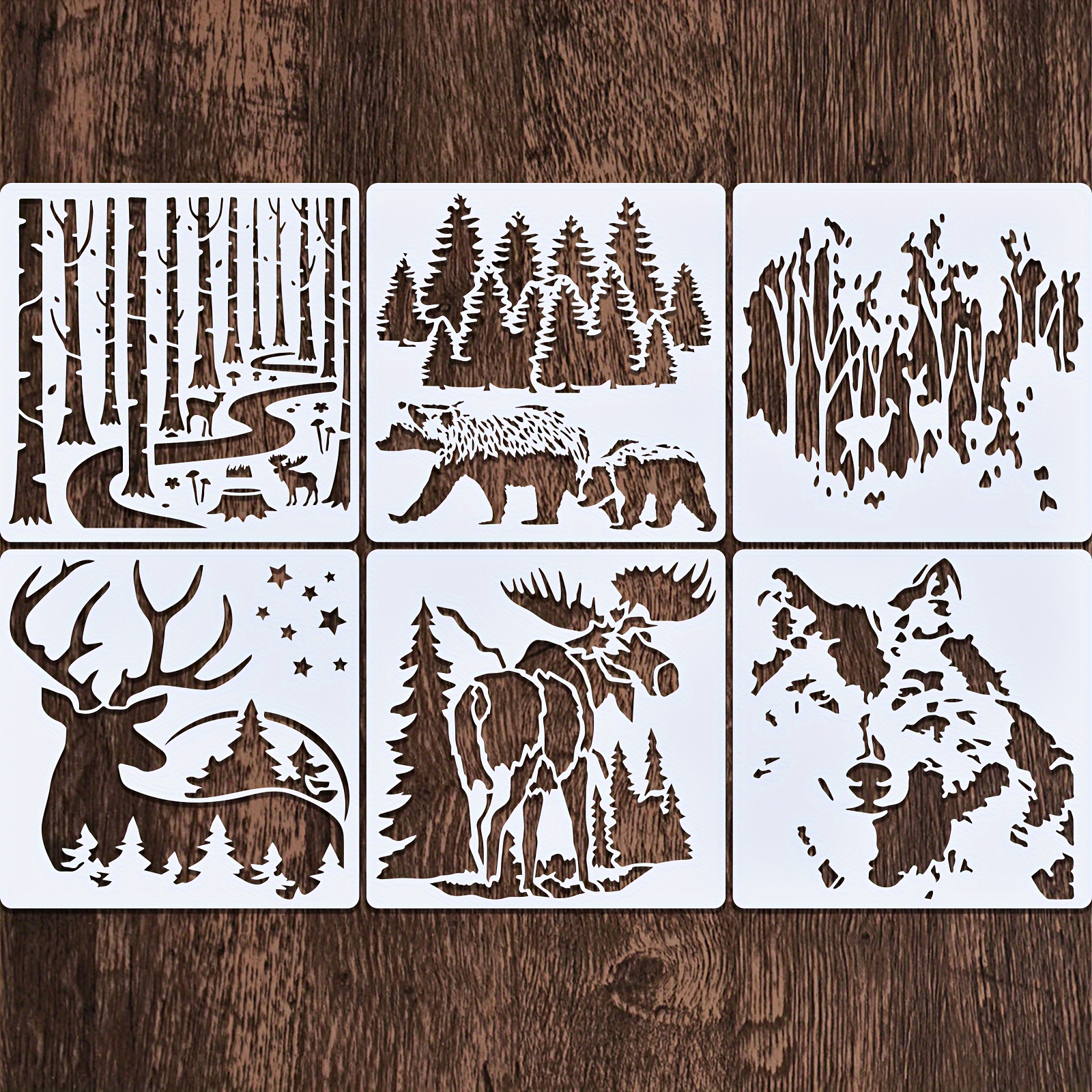 10 Bear, Deer, Eagle, Mountain, Bison, Tree Stencils: Wildlife Forest  Animal Templates for Wood Burning, Painting, and Wall Decor 