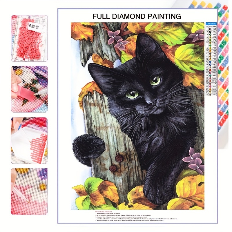 Pintura de Diamantes 5D (20x20 cms) - Pintura Gatito y Flore