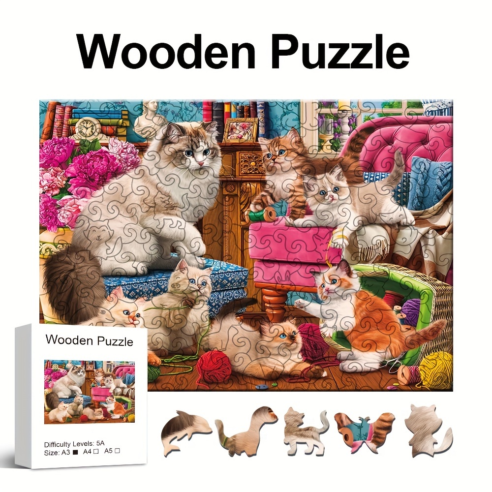 Color changing Cat Wooden Puzzle Irregular Animal shaped - Temu