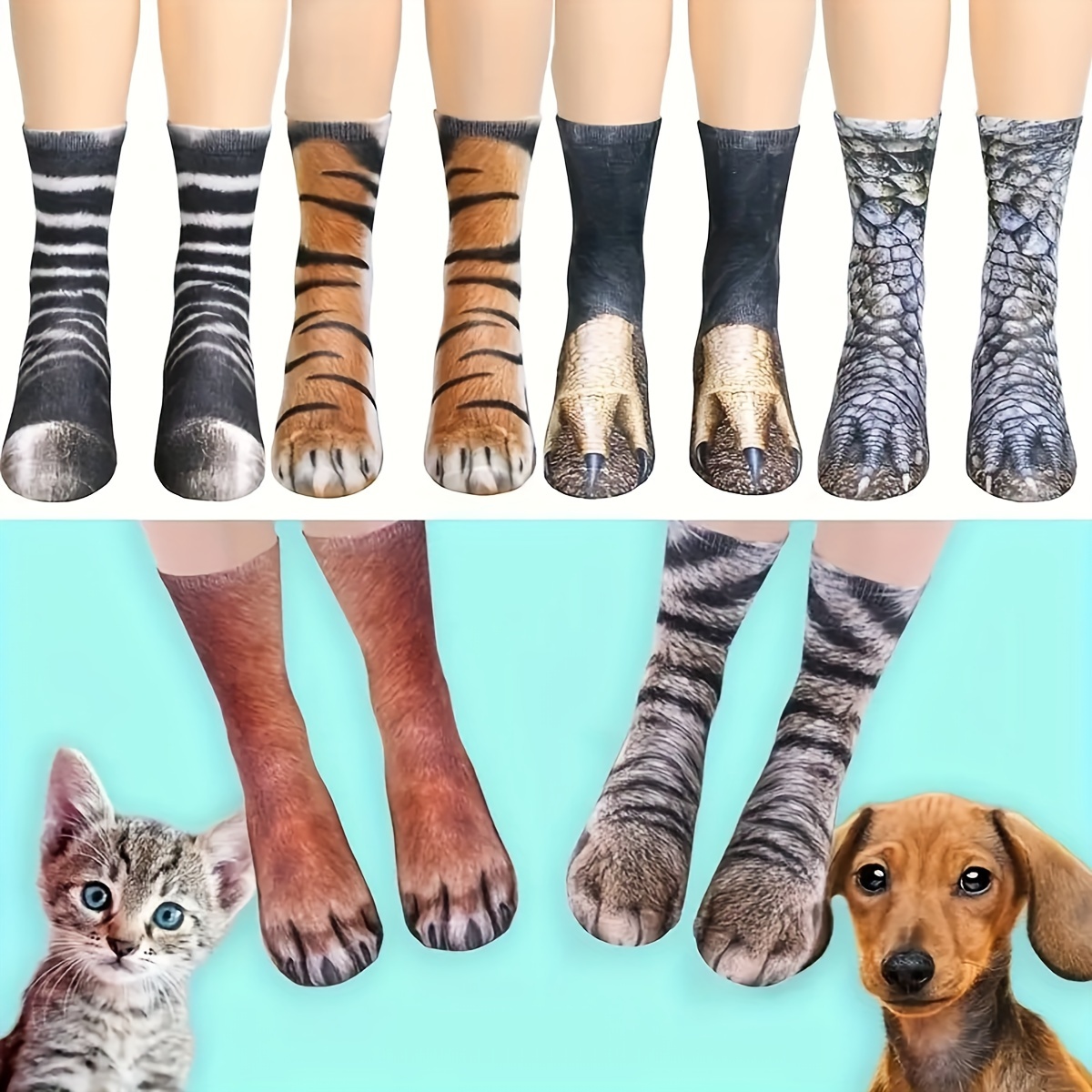 Animal Print Paw Crew Socks 4 Pair Novelty 3D Socks Dinosaur Tiger Leopard  Cat Paw Socks for Women Boys Girls Kids : : Clothing, Shoes &  Accessories