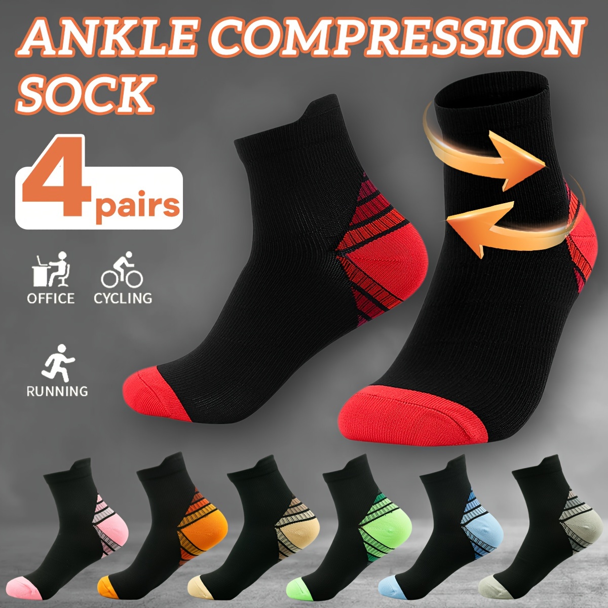 Chaussette de compression de cheville pour hommes et femmes 7 paires,  chaussette de course à compression coupe basse avec soutien de cheville