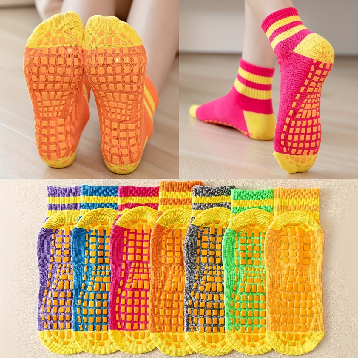 Yoga Socks with Grips for Women, Fashion Non Slip Grippy Socks for Pilates,  Barre, Tennis | Ideal Cushion Crew Sock