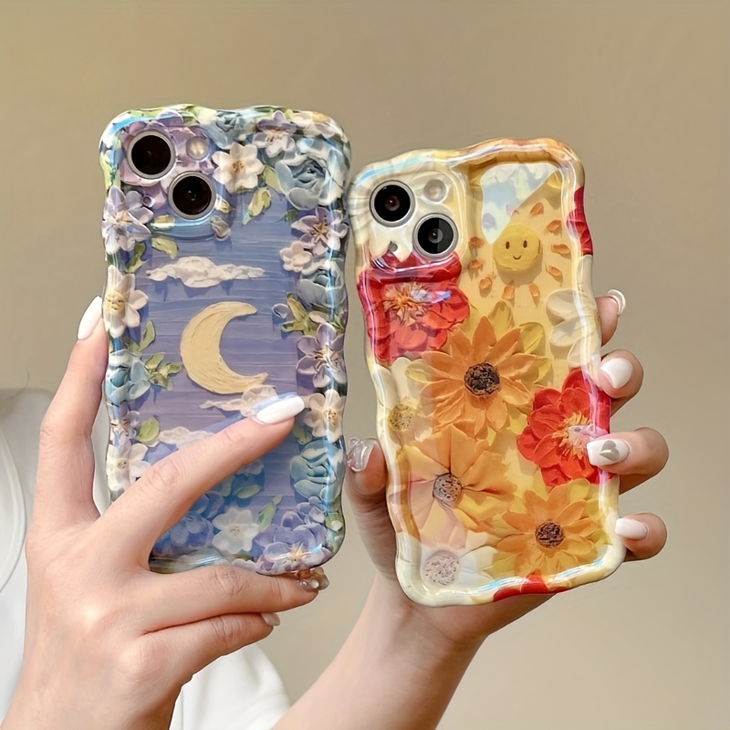 INS Korean Flowers Brown Silicone Phone Case For iphone 14 Pro Max 13 12 11  Pro Max 14 Plus Aesthetic Painting Shockproof Cover