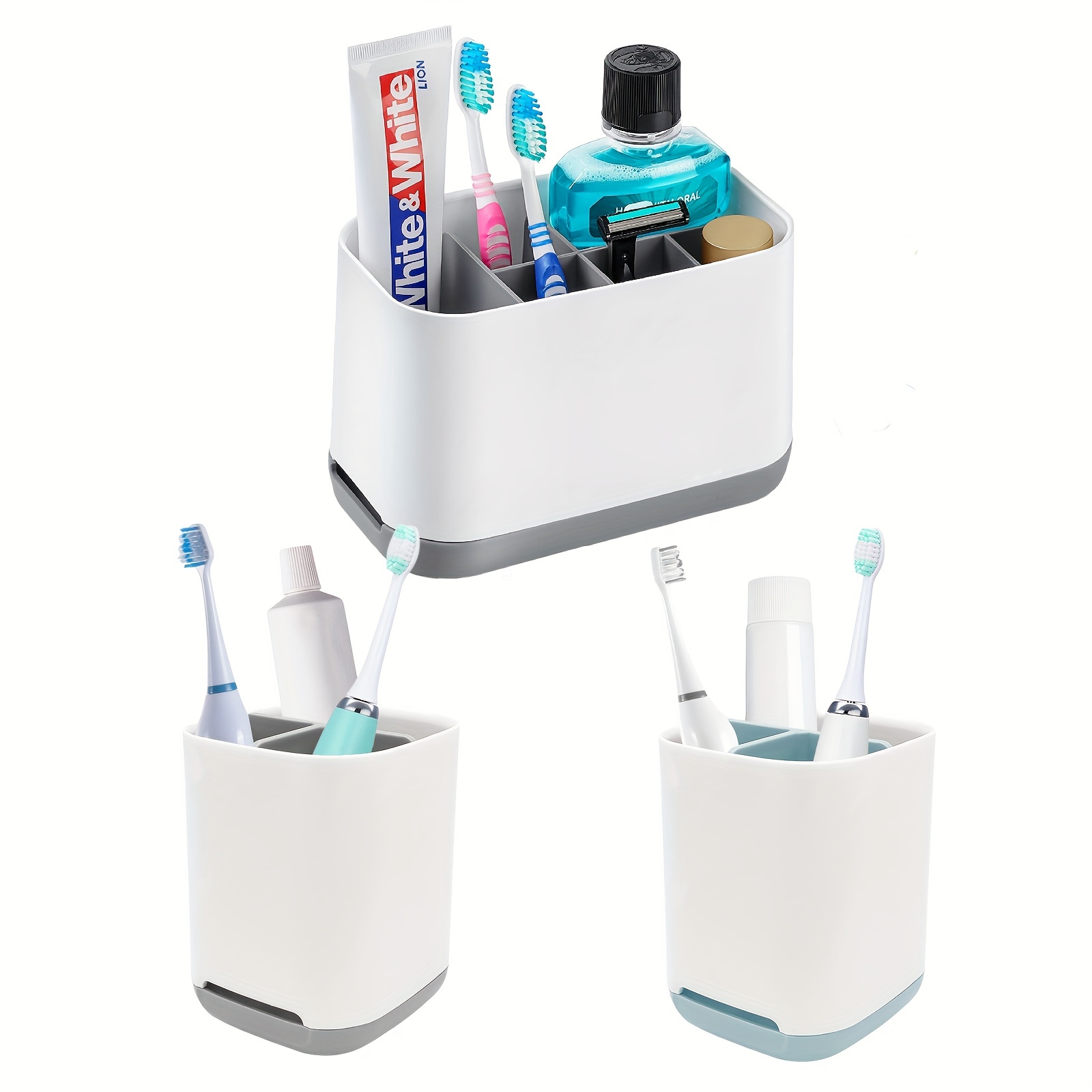 Toothbrush Holders with Drain Tray, Hanging Toothbrush and Toothpaste  Holder Organizer Bathroom Caddy Countertop for Toothpaste, Razors, Electric