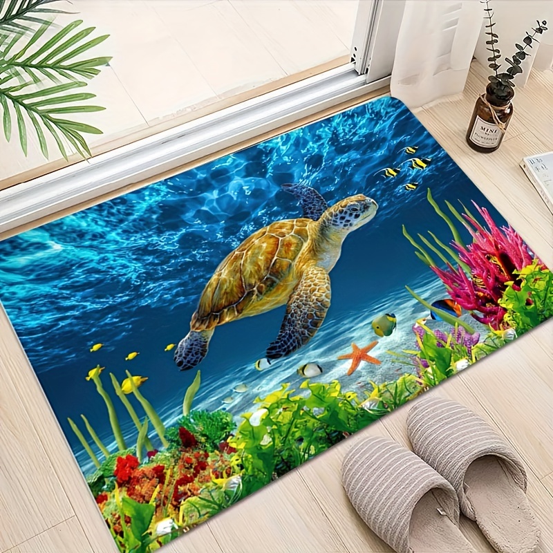 Silicone Bottom Thickened Crystal Fleece Floor Mat, Beach Turtle